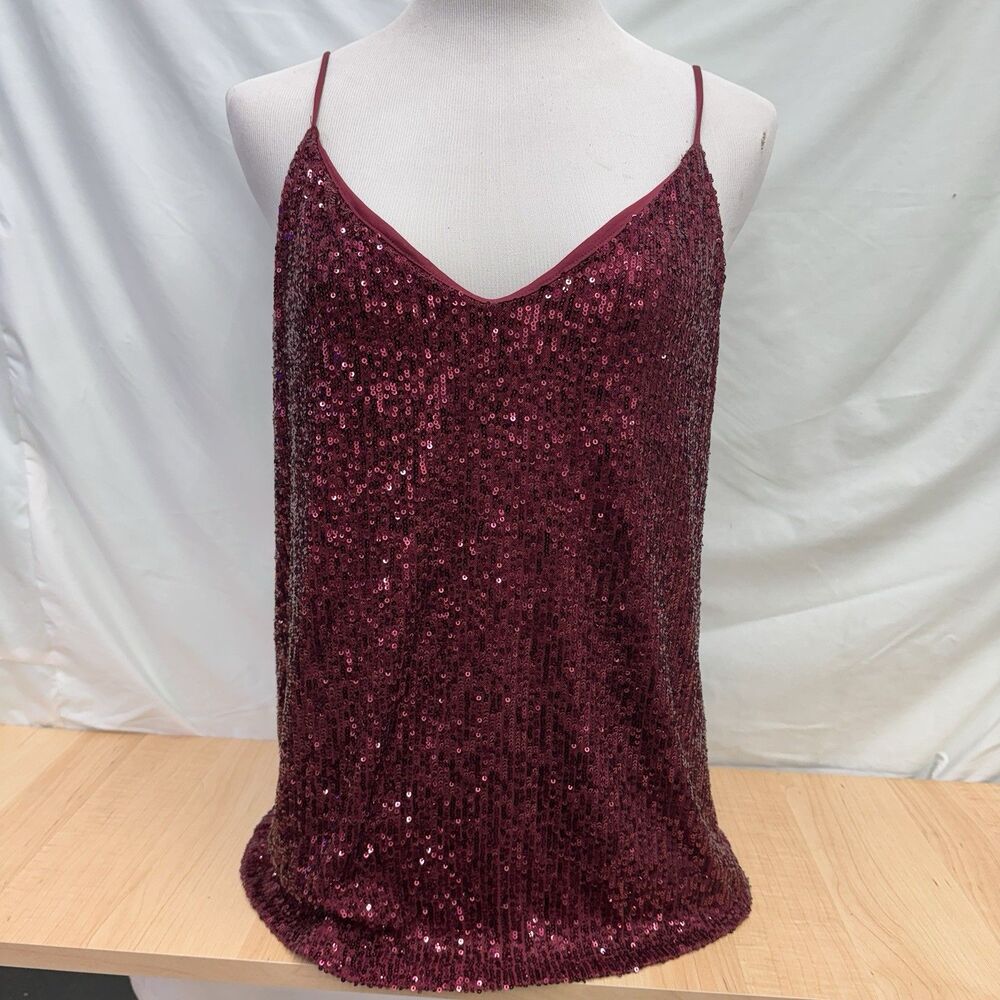 Calvin Klein Sequin Tank Top Women's Size L Wine/Maroon Sparkle NwoT Full Lined